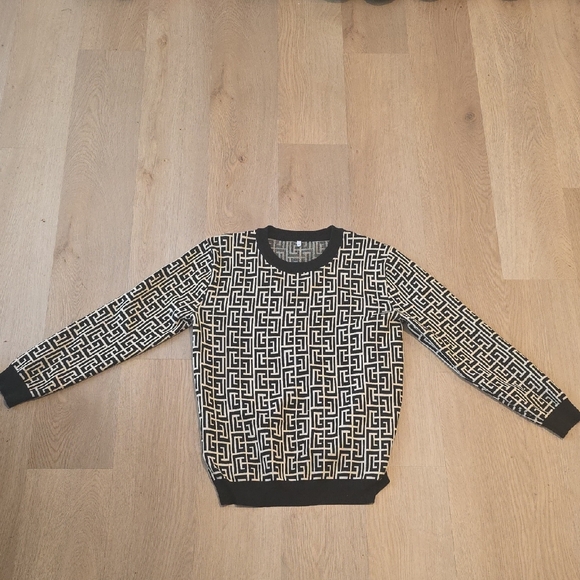 Balmain Black and White Geometric Crewneck Sweater - Picture 3 of 4